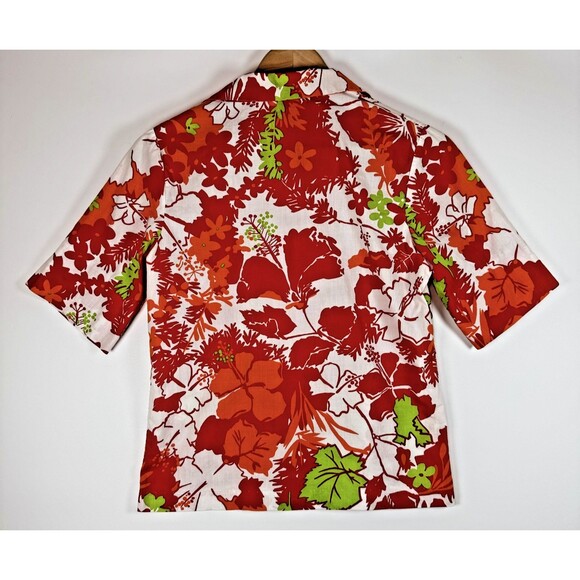 Vintage Lightning Bolt Hawaiian Shirt Womens Small 70s Red Hibiscus Aloha Surf - Picture 5 of 13
